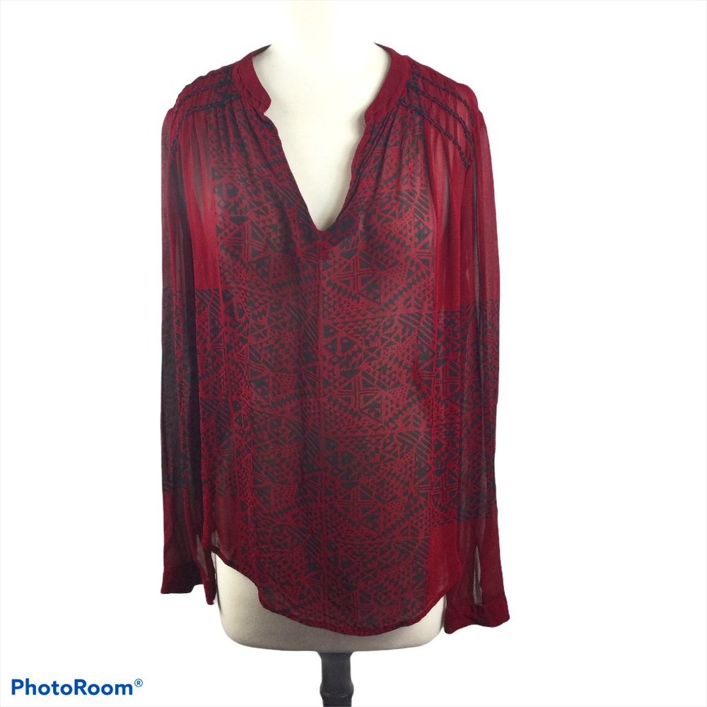 Lucky Brand Maroon/Black Long Sleeved Blouse, S‎